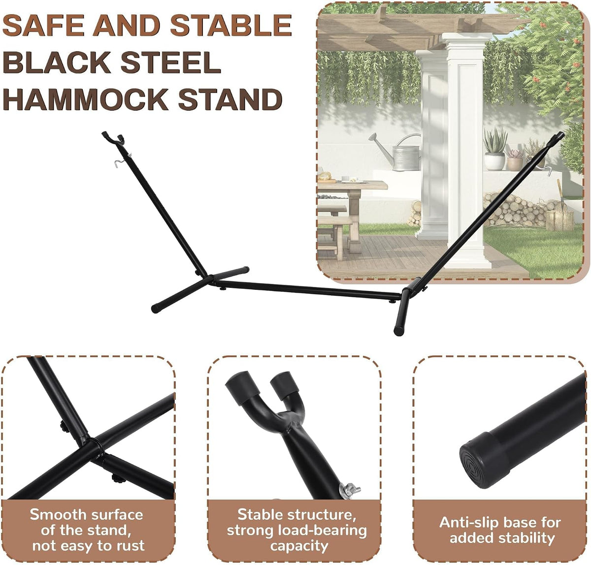 9‑FT Adjustable Steel Hammock Stand, 450 LBS