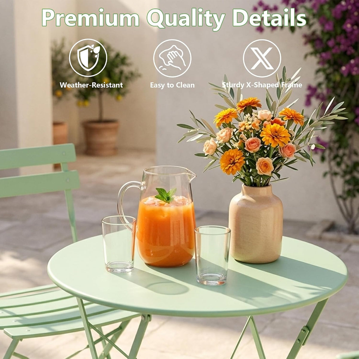 3‑Piece Folding Steel Bistro Set, Bean Green