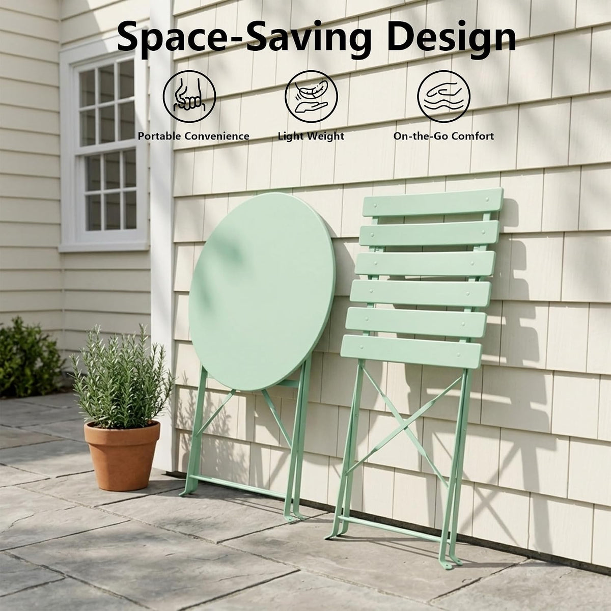 3‑Piece Folding Steel Bistro Set, Bean Green