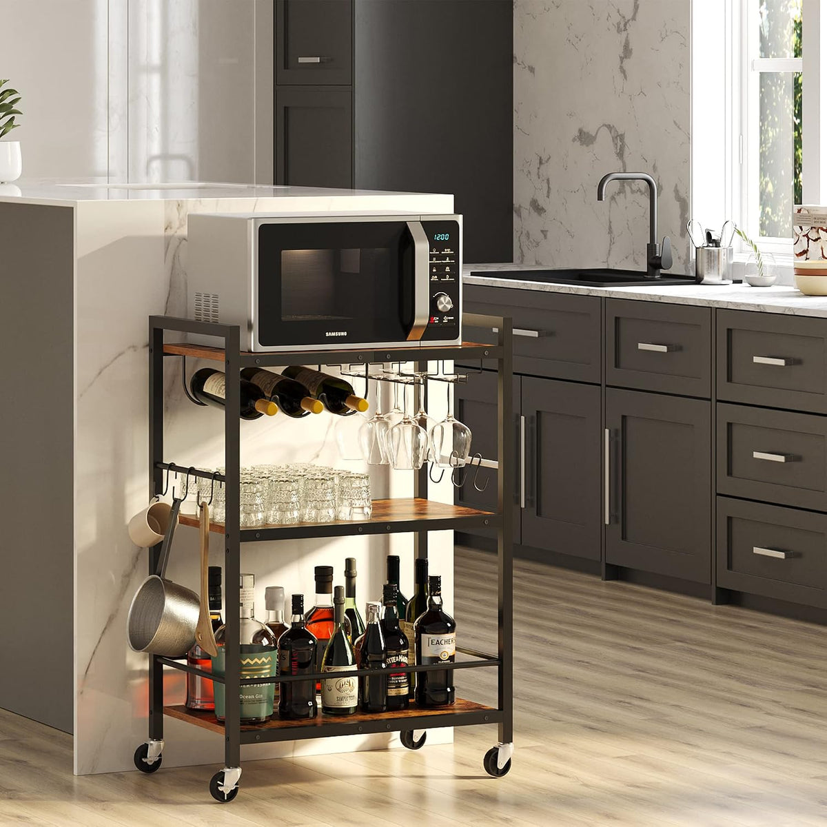 Rolling Bar Cart with Wine & Glass Holder