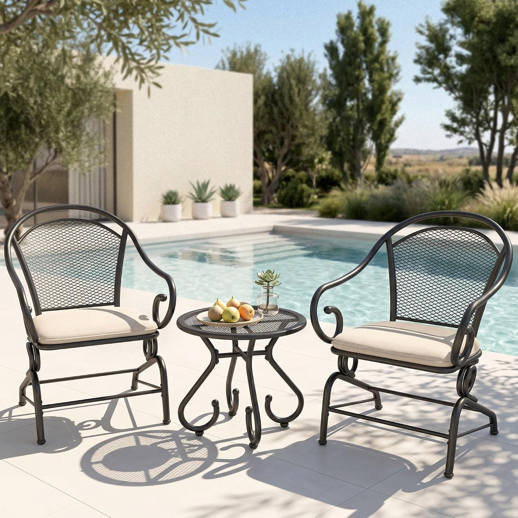 3‑Piece Metal Mesh Rocking Bistro Set