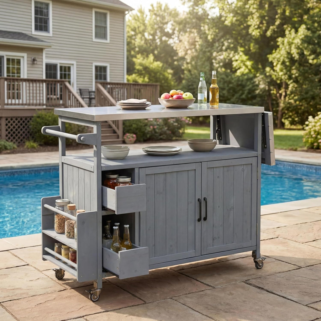 Knight Home Edsel Wood Bar Cart, Blue Gray