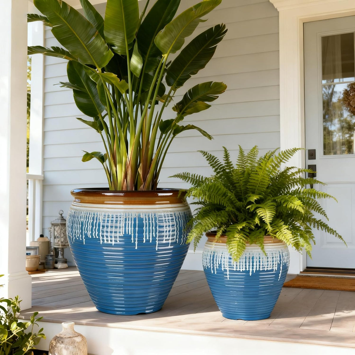 2‑Pack Blue‑Glazed Plastic Planters, Round