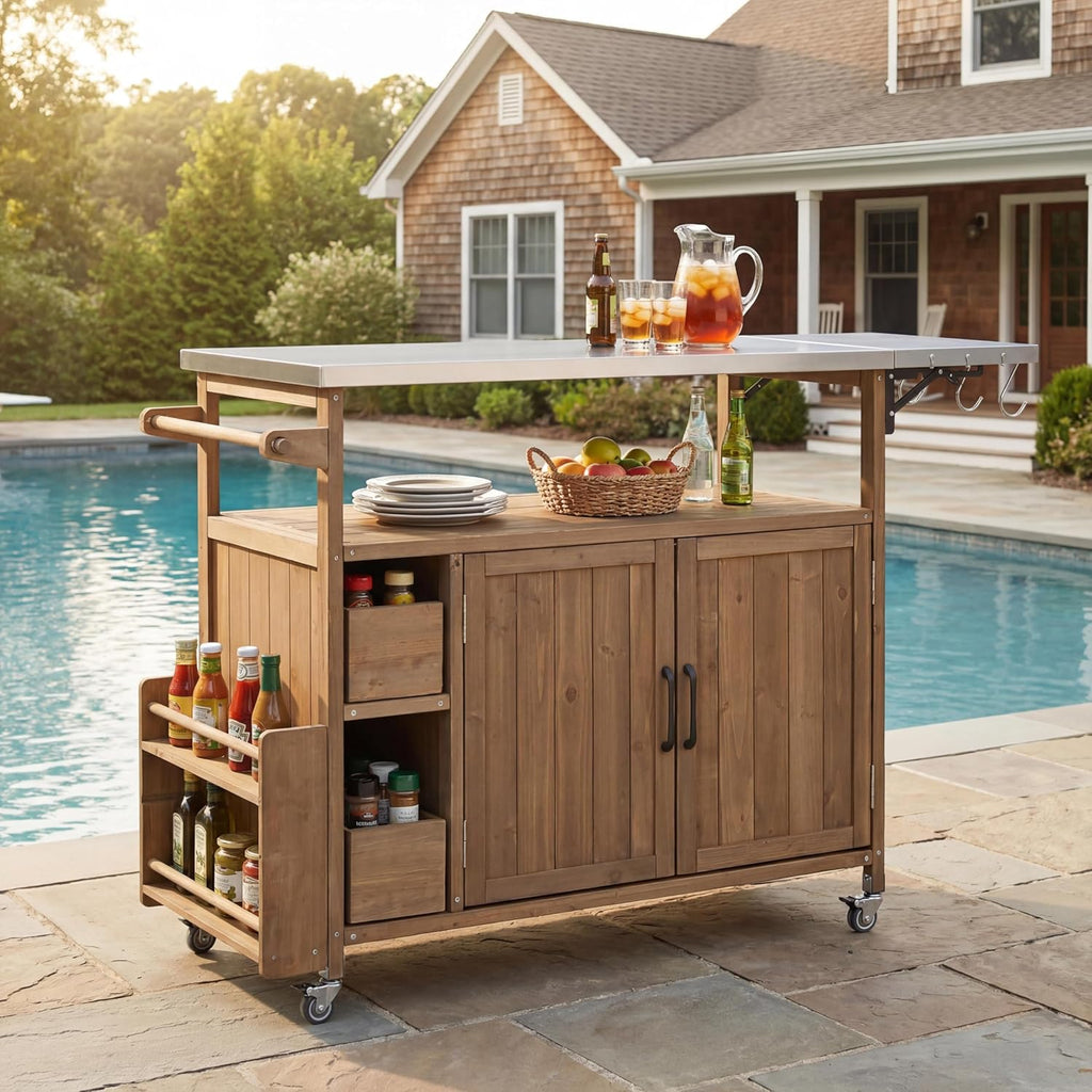 Knight Home Edsel Wood Bar Cart, Natural Brown & Silver