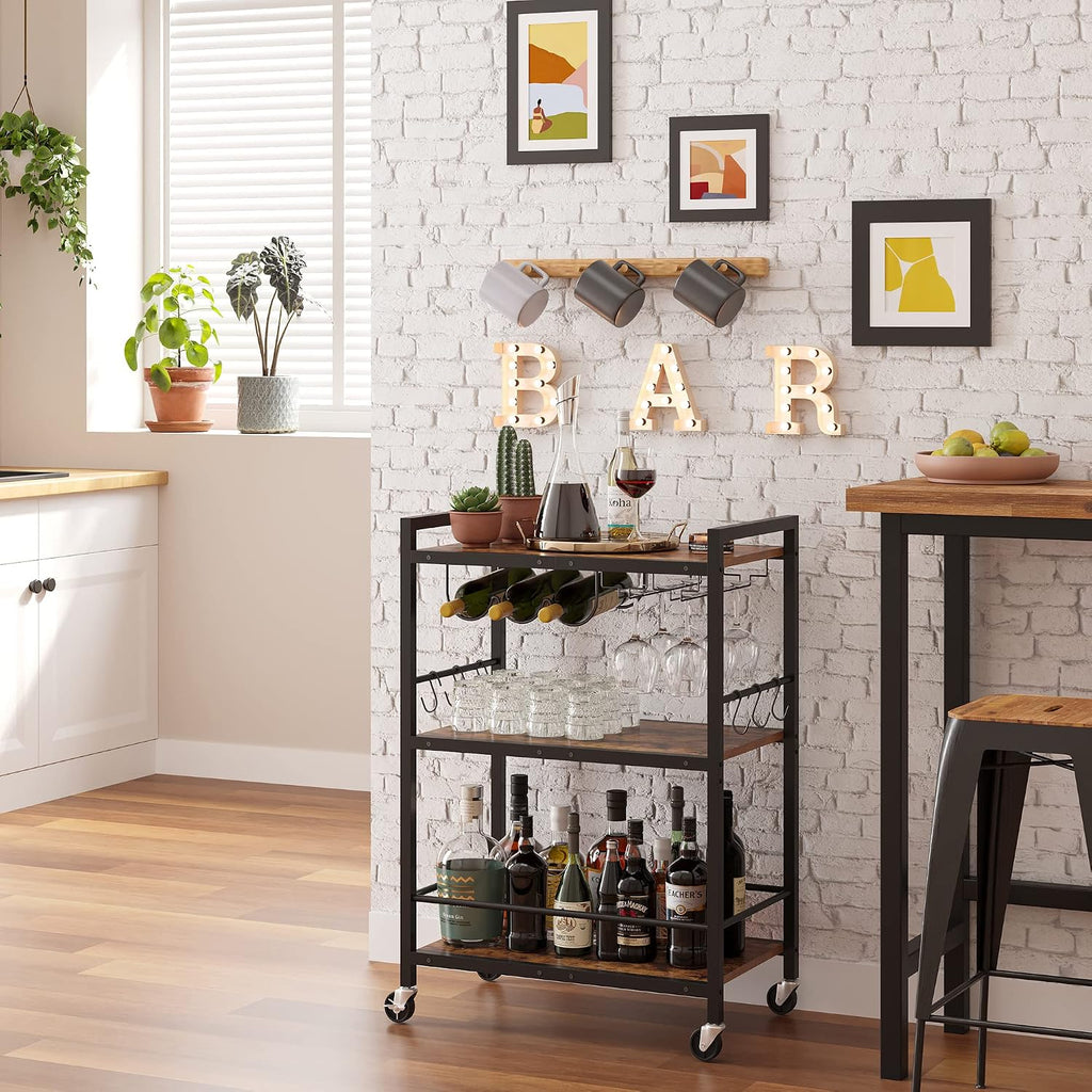Rolling Bar Cart with Wine & Glass Holder