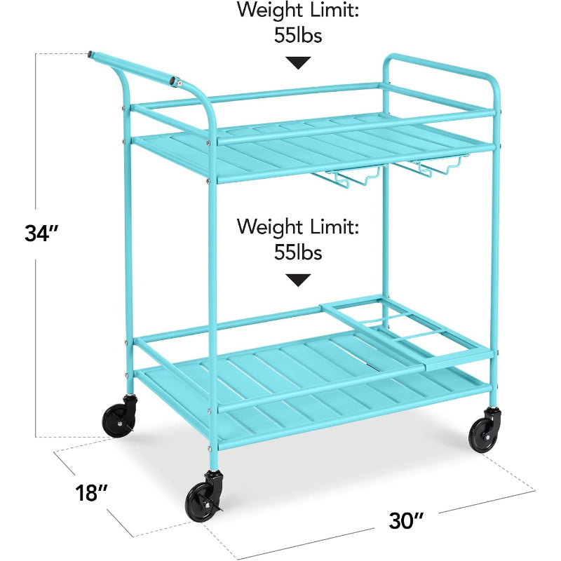 2‑Tier Rolling Bar Cart, Teal