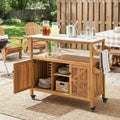 Acacia Wood Bar Cart, Marble‑Effect Top