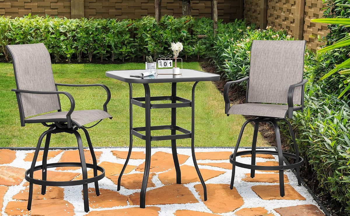3‑Piece High‑Top Patio Bar Set, Taupe