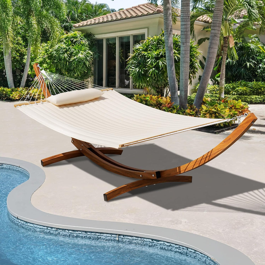 12 Ft Curved Steel Hammock Stand, Wood Grain