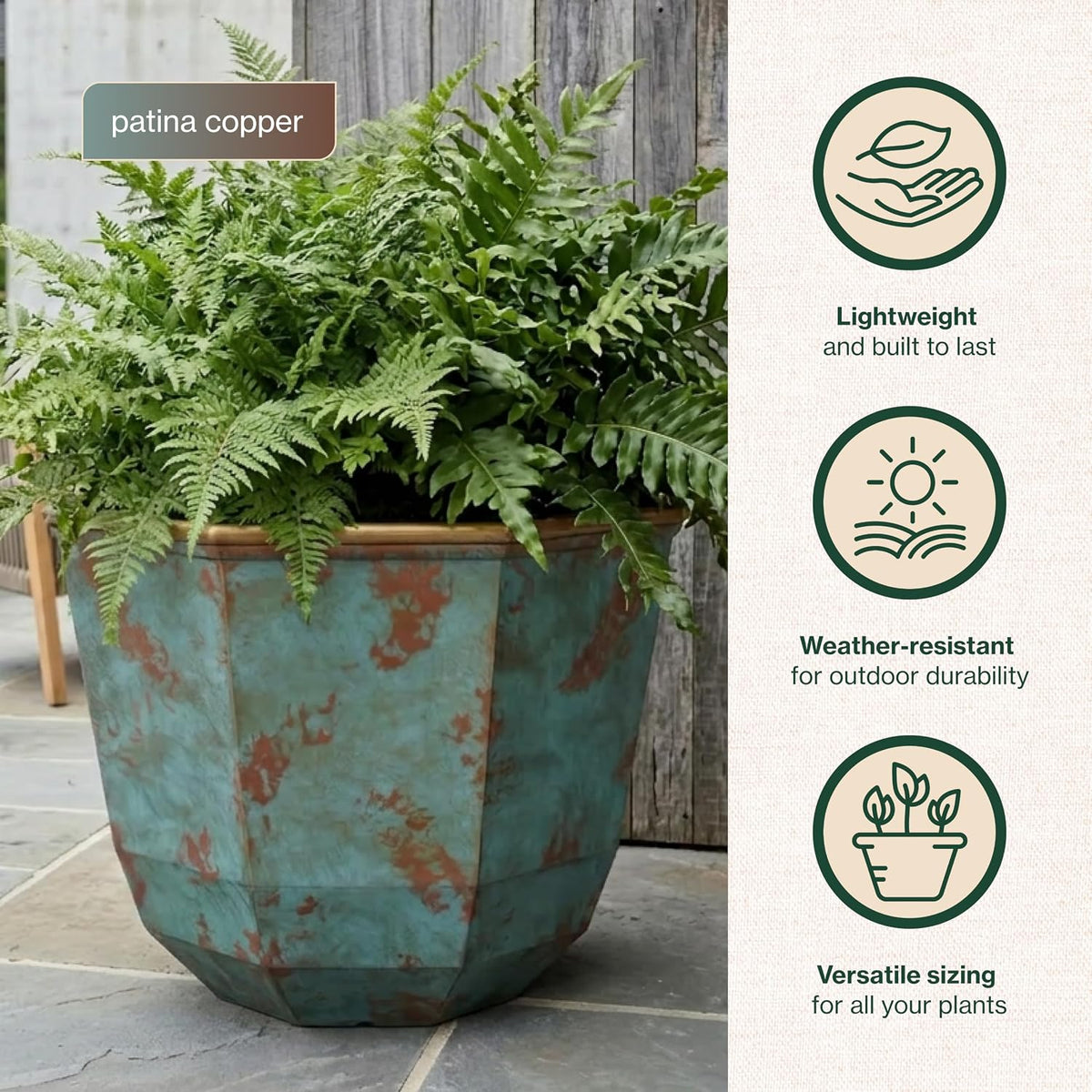 Shaina 15" Resin Planter, Patina Copper