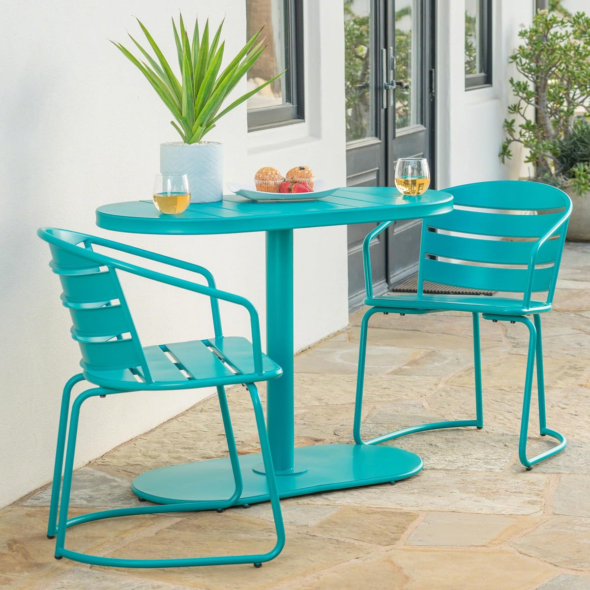 Knight Home Adley 3‑Piece Metal Bistro Set, Teal