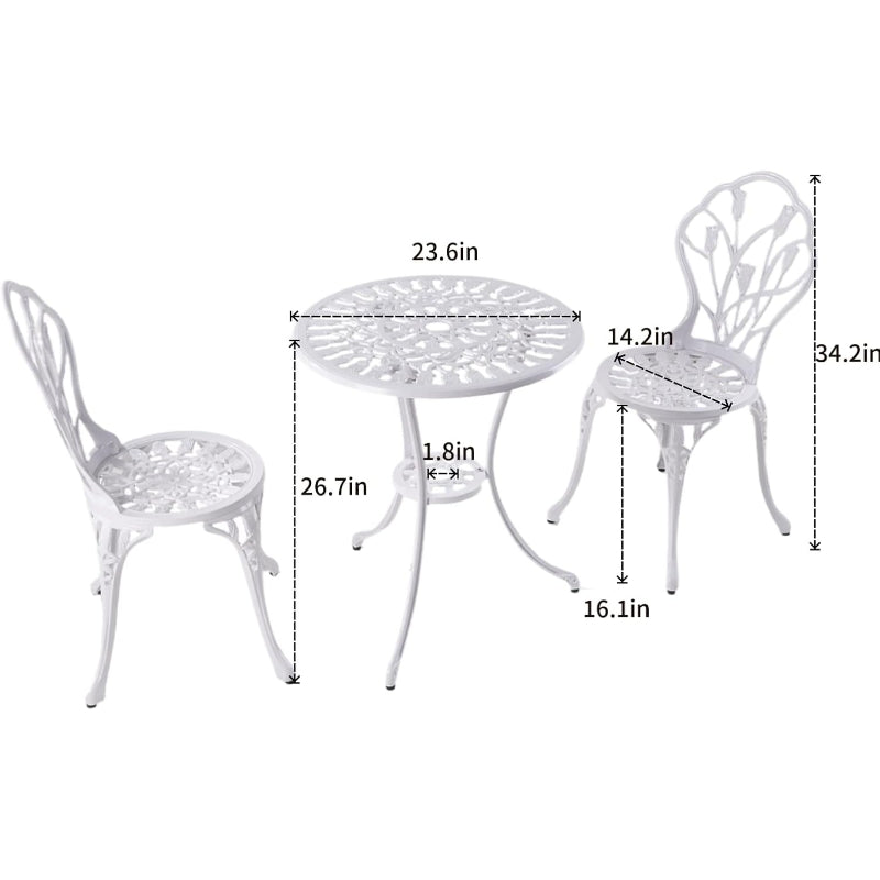 3‑Piece Cast Aluminum Bistro Set, White Tulips