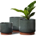 3‑Pack Black Reactive‑Glaze Stripe Ceramic Planter