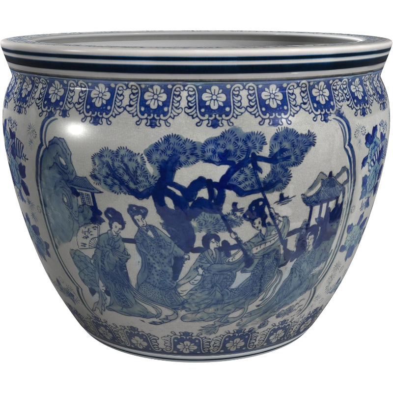 12" Blue & White Porcelain Fishbowl Planter
