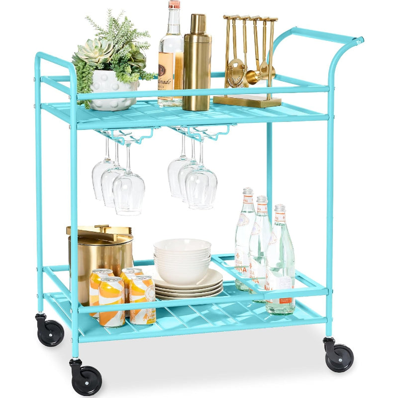 2‑Tier Rolling Bar Cart, Teal