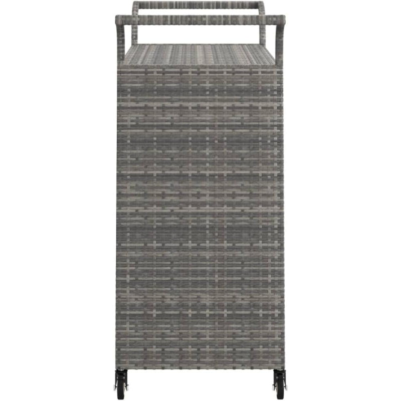 Gray Poly Rattan Rolling Outdoor Bar Cart with Drawer
