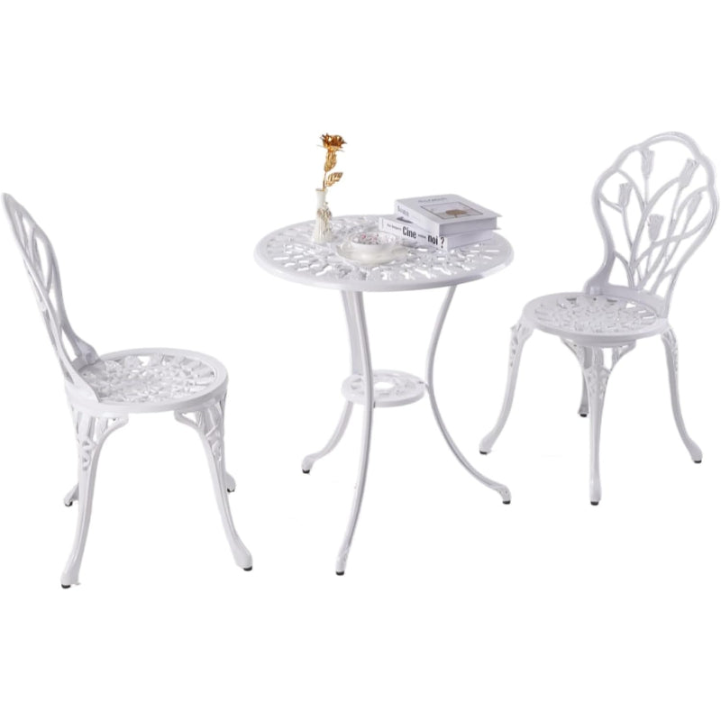 3‑Piece Cast Aluminum Bistro Set, White Tulips