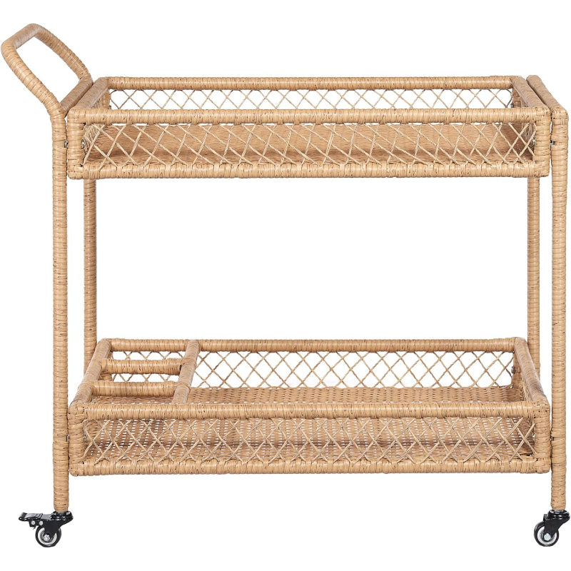 2‑Tier PE Wicker Bar Cart, Natural