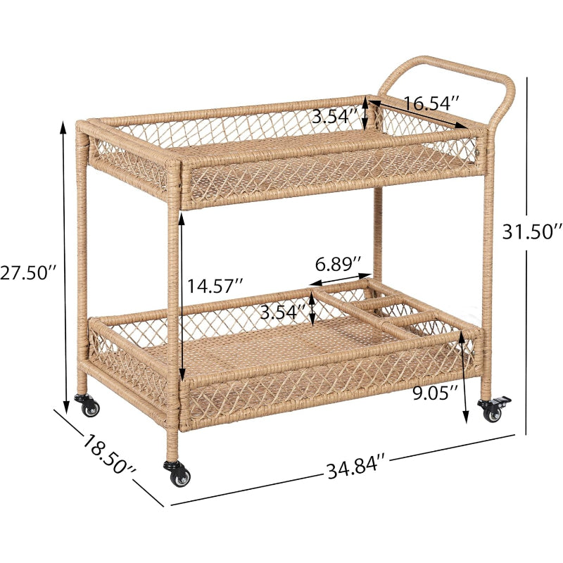 2‑Tier PE Wicker Bar Cart, Natural