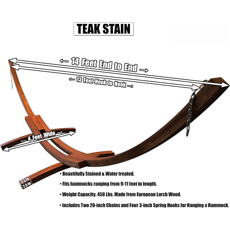 14 Ft Wooden Arc Hammock Stand, Teak Stain, 450 LB